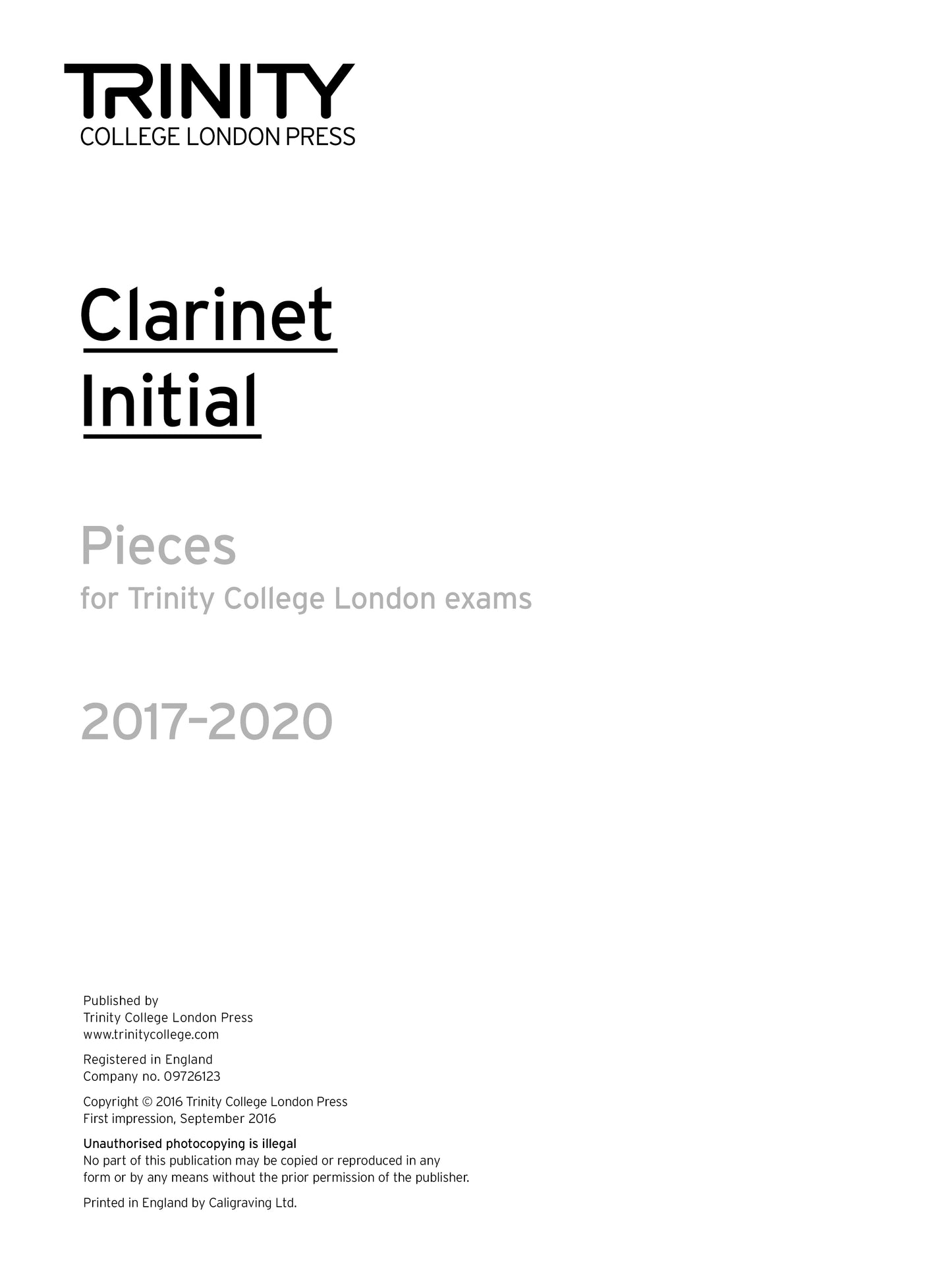 Clarinet Exam Pieces Initial, 2017-2020 (part only)