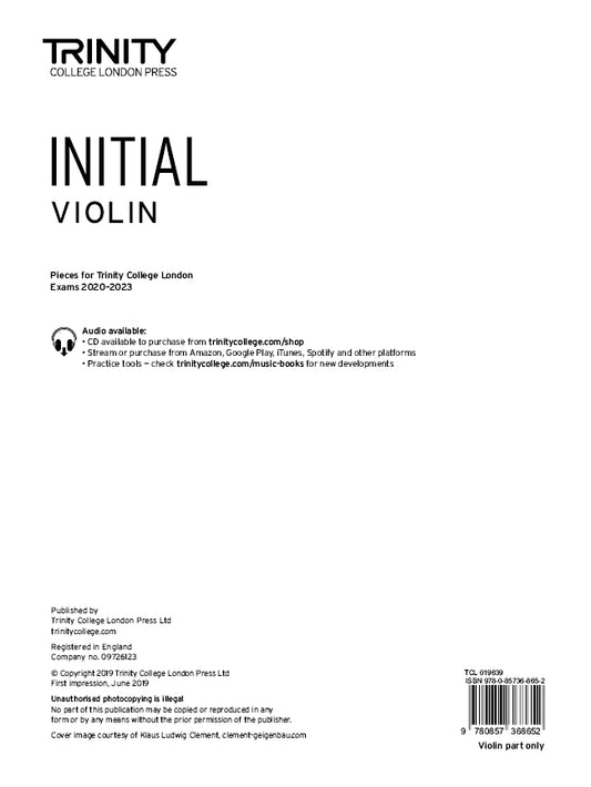 Violin Exam Pieces From 2020: Initial (part only)